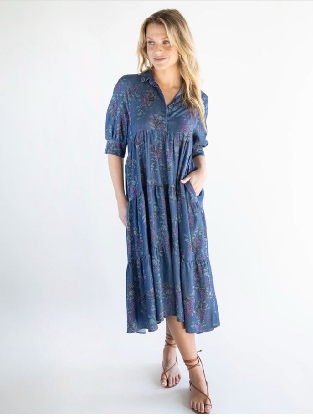 Natural Life Chambray Wisteria Rebecca Midi Dress